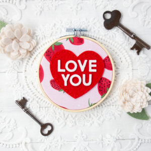 4 inch conversational valentines heart wall art in an embroidery hoop