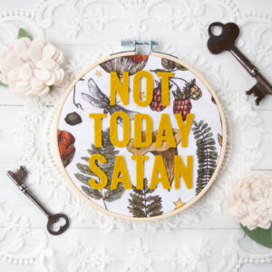 6 inch embroidery hoop wall hanging decor - not today satan